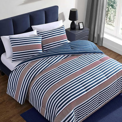 Nautica - King Comforter Set, Ultra Soft Bedding with a Woven Textured Feel, Medium Weight for Year Round Comfort, 3 Piece Bed Set with Matching Pillowcases (Kennedy Stripe Navy)
