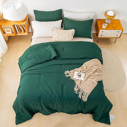 COTTEBED Forest Green Comforter Queen Size Bed - Ultra-Soft Polycotton Cozy Lightweight Solid Bedding Blanket Quilt Down Set with 2 Pillow Sham All Season Use - Emerald Hunter Green,Full/Queen