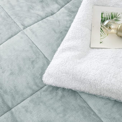 Seward Park Light Grey Sherpa Comforter Set Twin XL Size, All Season Soft Warm Fleece Fall Blanket, Winter College Dorm Bedding Sets with 1 Pillow Sham