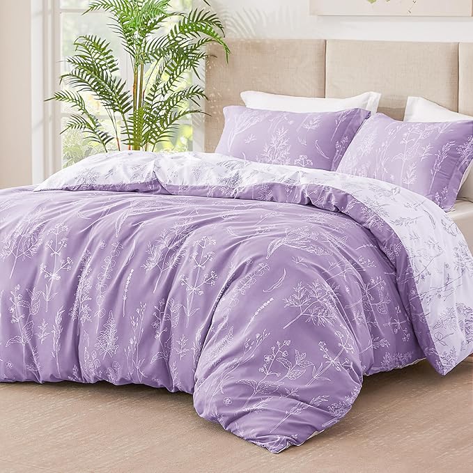 Love's cabin Lavender Twin Comforter Set - Twin XL Size Comforter Set Dorm Bedding, 2 Pieces Cute Floral Bedding, Soft Reversible Flowers Comforter, 1 Comforter & 1 Pillow Sham