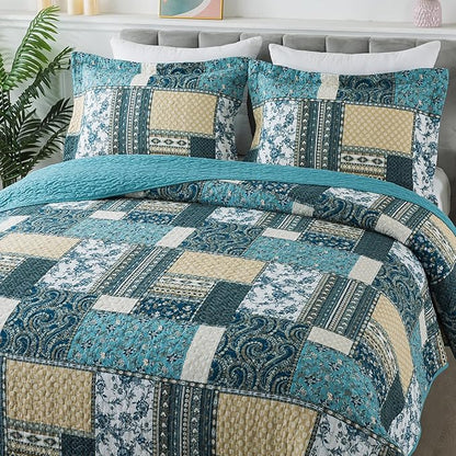 BEDIFANY Cotton King Size Quilt Set, Lightweight Bedspread King Size Coverlet Boho King Quilt, Soft Farmhouse King Quilt Bedding Sets for Bed Decorations for All Seasons (3 Pieces, Blue)