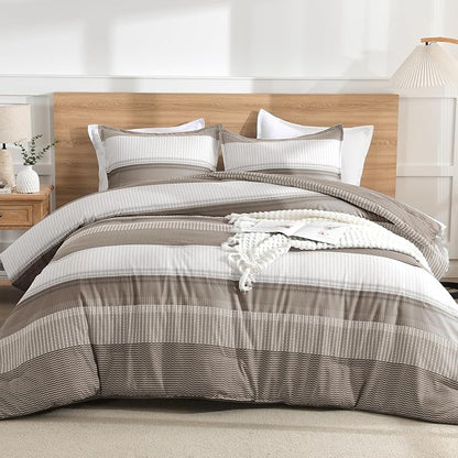 Litanika Comforter Set Queen Size Hazel - 3 Pieces Lightweight Colorblock Stripe Fluffy Bedding Comforter Sets, All Season Bed Set