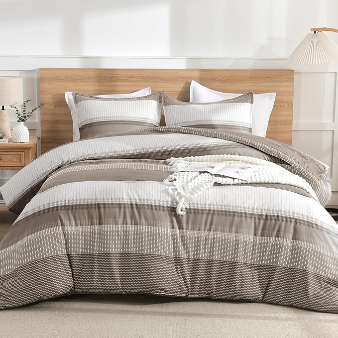 Litanika Comforter Set Twin/Twin XL Hazel - 2 Pieces Lightweight Colorblock Stripe Fluffy Bedding Comforter Sets, All Season Bed Set