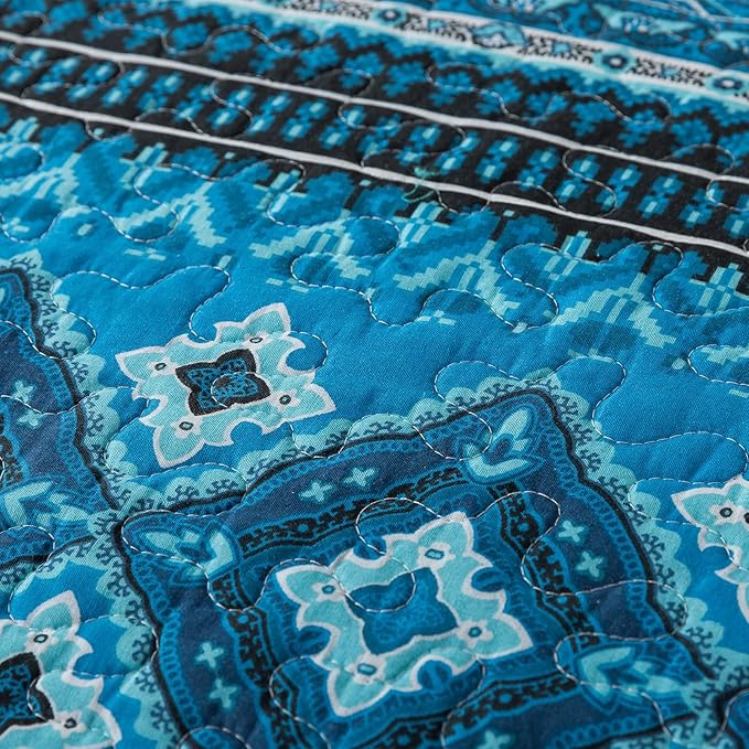 BEDIFANY Cotton Queen Quilt Sets, Lightweight Boho Queen Size Quilt Bedding Set with 2 Pillow Shams for Bed Decorations, Reversible Quilted Bedspread Coverlets for All Seasons