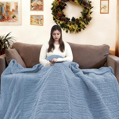 Electric Heated Blanket Full Size 72"×84" with 9 Heating Levels & 1-10Hs Auto Off，Double Sided Plush Sherpa, Energy Efficient, Machine Washable, for Couch & Bed, Light Blue