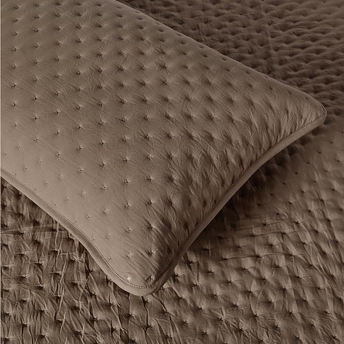 Amazon Basics Brushed Microfiber Quilt Set, Extra Soft with Natural Texture, 2-Piece, Twin/Twin XL, Brown