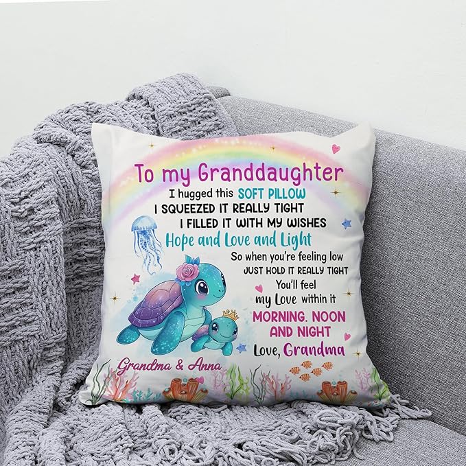 Hyturtle Personalized to My Granddaughter Pillow (Insert Included) Gifts from Grandma - Birthday Graduation Gifts for Granddaughter - Sea Turtle Custom Name Sofa Couch Cushion Home Decor Throw Pillow