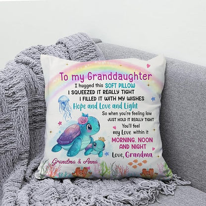 Hyturtle Personalized to My Granddaughter Pillow (Insert Included) Gifts from Grandma - Birthday Graduation Gifts for Granddaughter - Sea Turtle Custom Name Sofa Couch Cushion Home Decor Throw Pillow