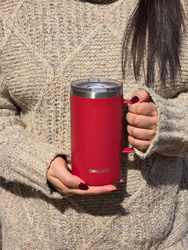 CHILLOUT LIFE Stainless Steel Vacuum Insulated Coffee Mug 20 oz (Set of 2) with Handle and Lid, Large Thermal Camping Coffee Mugs with Sliding Lid for Men & Women, Keeps Your Beverages Hot & Cold