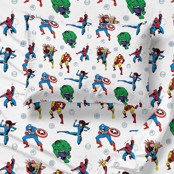 Jay Franco Marvel Avengers Fighting Team 4 Piece Twin Bed Set - Includes Reversible Comforter & Sheet Set Bedding - Super Soft Fade Resistant Microfiber (Official Marvel Product)