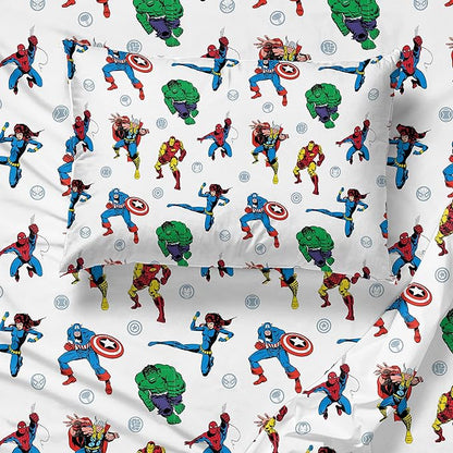 Jay Franco Marvel Avengers Fighting Team 4 Piece Twin Bed Set - Includes Reversible Comforter & Sheet Set Bedding - Super Soft Fade Resistant Microfiber (Official Marvel Product)