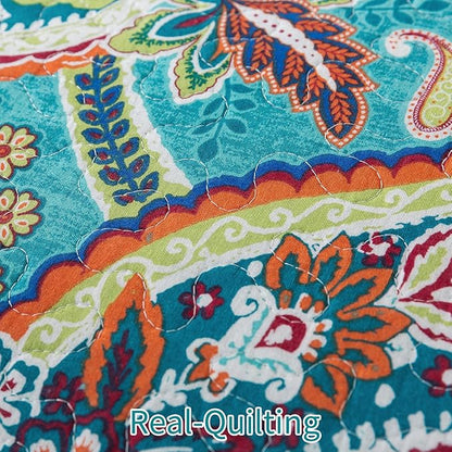 BEDIFANY Cotton Queen Quilt Set - Lightweight Queen Size Quilts Bedding Set for a Comfortable Sleep - Reversible Bedspread Coverlet (90 * 98 in) with Boho Pattern, 3 Pieces