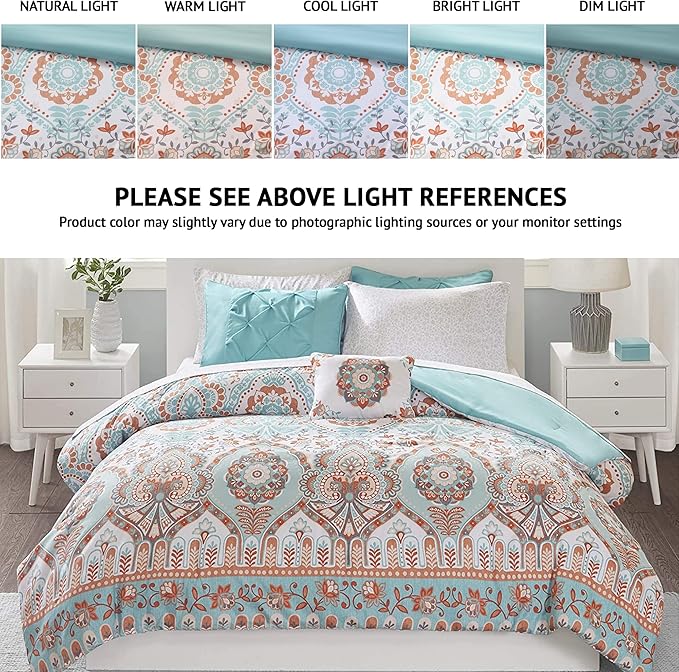 Intelligent Design Complete Bed In A Bag Casual Boho Comforter with Sheet Set Decorative Pillow, All Season Bedding Set, Twin XL, Vinnie Aqua 6 Piece