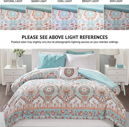 Intelligent Design Complete Bed In A Bag Casual Boho Comforter with Sheet Set Decorative Pillow, All Season Bedding Set, Twin XL, Vinnie Aqua 6 Piece