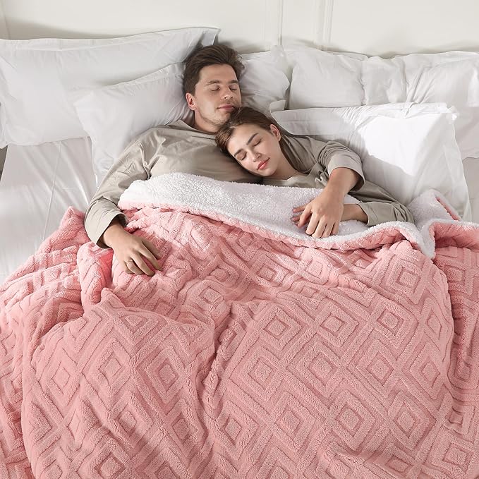 Electric Blanket Queen Size, Heated Blanket with 5 Heat Settings & 10 Time Settings, Super Soft Cozy Sherpa Blanket with Fast Heating for Home Office Use, 100" x 90", Pink