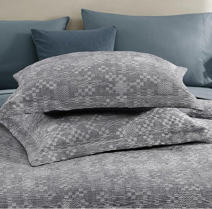MaiRêve Queen Comforter Set Navy Blue, Crinkle Textured Design Bedding Set 7 Pieces Bed in A Bag, All Season Farmhouse Comforter Set with Sheets, Pillowcases & Shams