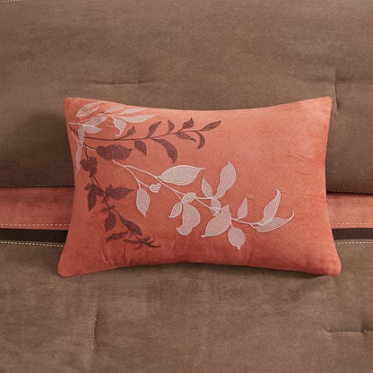 Madison Park Palisades Comforter Set Modern Faux Suede Pieced Stripe Design, All Season Down Alternative Cozy Bedding with Matching Shams, Decorative Pillows, Cal King(104"x92"), Coral 7 Piece
