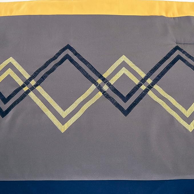 Chezmoi Collection Arden 7-Piece Modern Pleated Stripe Embroidered Zigzag Bedding Comforter Set (Queen, Navy/Gray/Yellow/White)