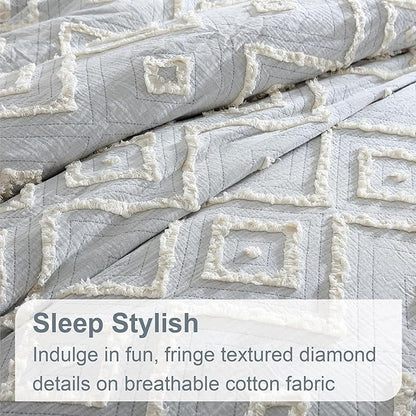 Swift Home Rukai 100% Cotton Washed Clip Jacquard Gauze 5-Piece Bedding Comforter Set, All Season & Breathable, Oeko-TEX Certified – Light Gray, King