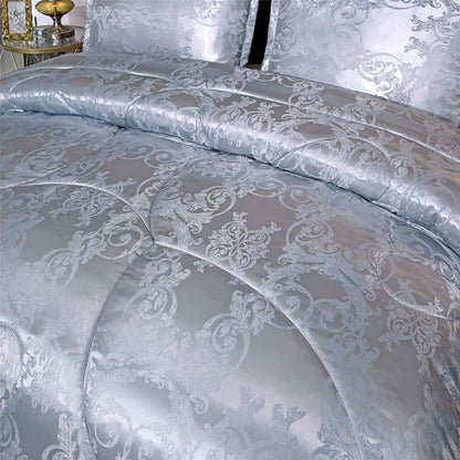 Twin Comforter, Silver Silk Jacquard Bedding Comforter Sets, 3 Pieces Grey Lightweight Quilt, All Season Comforter for Twin Bed, Ultra Soft Microfiber, Matching 2 Pillow Shams, Twin/Twin XL