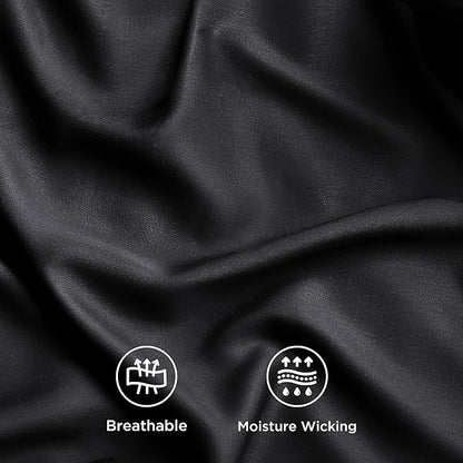 Bedsure Queen Sheets, Rayon Derived from Bamboo, Queen Cooling Sheet Set, Deep Pocket Up to 16", Breathable & Soft Bed Sheets, Hotel Luxury Silky Bedding Sheets & Pillowcases, Black