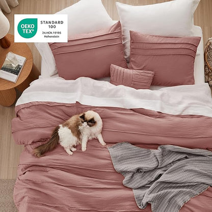 Bedsure King Comforter Set - 4 Pieces Pinch Pleat Bed Set, Dusty Pink Boho Bedding for All Season, 1 Soft Comforter, 2 Pillowcases, 1 Decorative Pillow