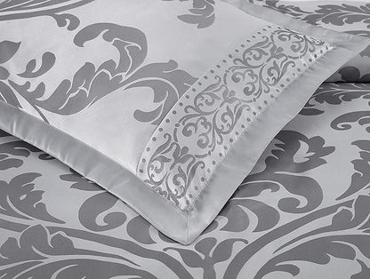 Chezmoi Collection 7-Piece Jacquard Floral Comforter Set (California King, Silver/Gray)