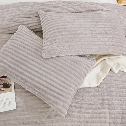Andency Fleece Queen Comforter Set, 3 Pieces Linen Grey Comforter Set for Queen Size Bed, Soft Warm Fluffy Fuzzy Linen Gray Bedding Set for Winter (1 Comforter & 2 Pillowcases)
