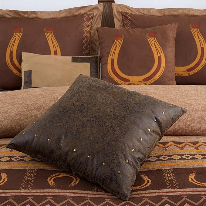 Chezmoi Collection Sedona 7-Piece Southwestern Wild Horses Microsuede Bedding Comforter Set, Extra Wide Queen, Brown