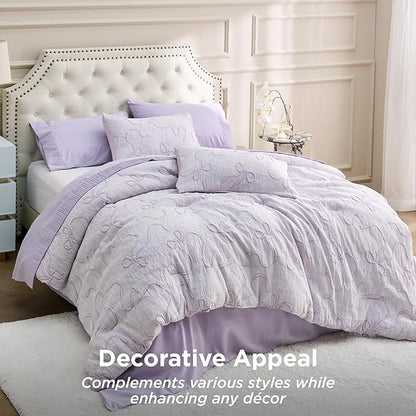 Bedsure King Size Comforter Set, GentleSoft™ 3 Pieces Bow Cute Bedding Lavender Room Decor Aesthetic, King Bedding Set Gifts for Her Women, 1 Bed Lavender Comforter, 2 Pillow Shams, 104x90 Inches