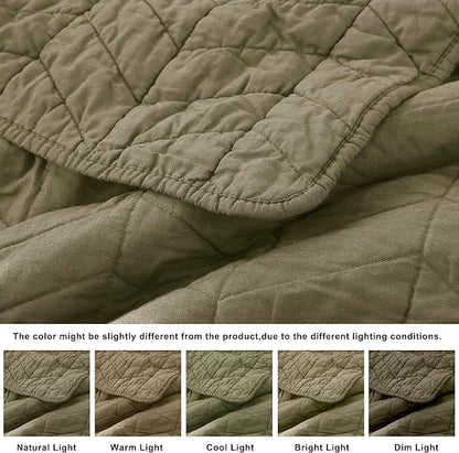 palassio Green Cotton Quilt Twin Size Bedding Sets with Pillow Shams, Olive Lightweight Soft Bedspread Coverlet, Sage Quilted Comforter Bed Cover for All Season, 2 Pieces, 68x86 inches