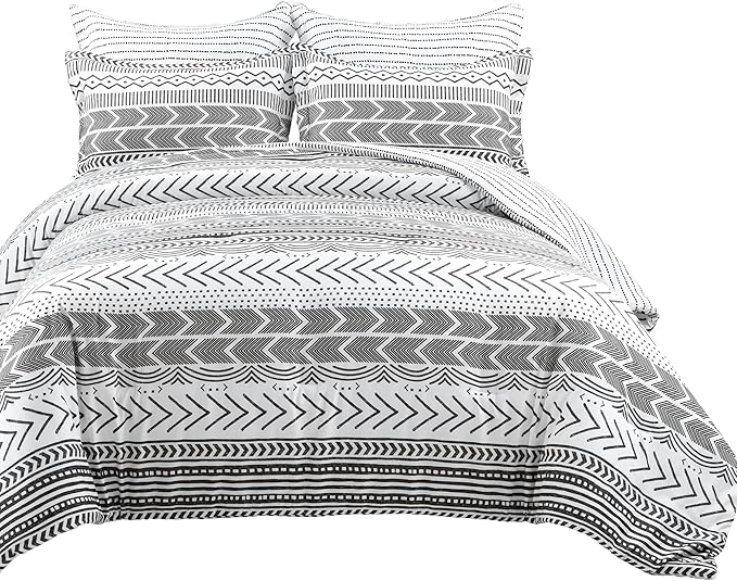 Lush Decor Hygge Geo Reversible 5 Piece Comforter Set, King, Black & White