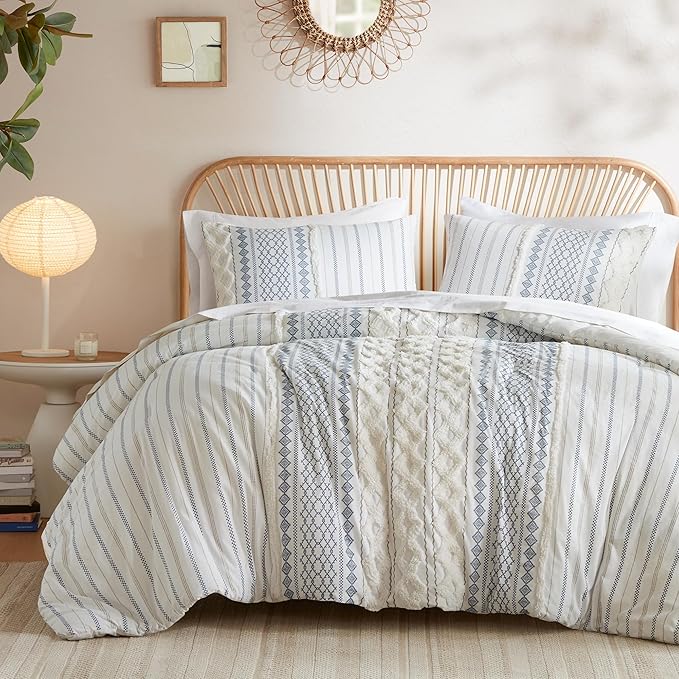 INK+IVY 100% Cotton Duvet Mid Century Modern Design, All Season Comforter Cover Bedding Set, Matching Shams, King/Cal King, Imani Chenille Navy