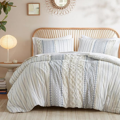 INK+IVY 100% Cotton Duvet Mid Century Modern Design, All Season Comforter Cover Bedding Set, Matching Shams, King/Cal King, Imani Chenille Navy
