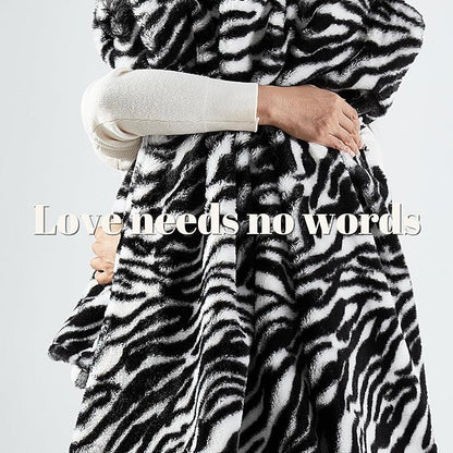 JONIYEAR Fuzzy Zebra Print Faux Rabbit Fur Blanket Twin Size 60" x 70",Double Sided Soft Thick Warm Shaagy Fluffy Blankets for Winter, Oversized Cozy Plush Animal Blanket for Women, White and Black