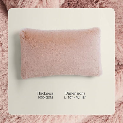 UnHide Squish Lumbar Pillow - Faux Fur Pillow - Extra Soft Throw Pillow - Rectangular Shaped, Polyester Fill - Machine Washable - Perfect for Living Room Or Bedroom - 10” x 18” - Rosy Baby