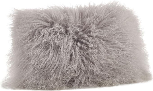 SARO LIFESTYLE Mongolian Lamb Fur Poly Filled Throw Pillow