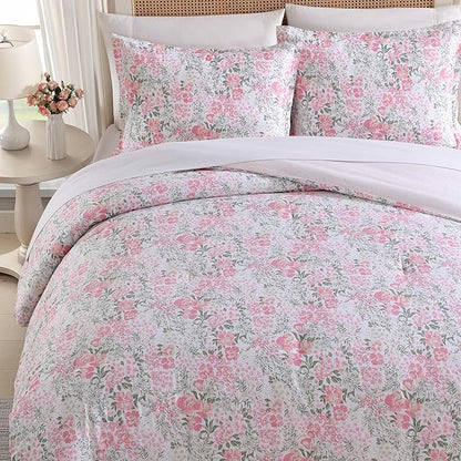 Laura Ashley - Comforter Set, Soft & Breathable Bedding with Matching Sham, Romantic Floral Design (Heather Garden Pink, Twin)
