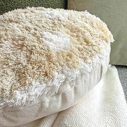 Mushroom Throw Pillow Tufted Shape Decorative Cushion 15” x 15” – Decor for Bed, Couch, Living Room (Cream)