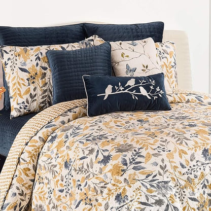 C&F Home White Birds On Branch Navy Blue Velvet Embroidered Accent Pillow 12" x 24" All Seasons Summer Spring Home Living Room Sofa Couch Chair Bed Bedroom Decor Decoration 12" x 24" Blue