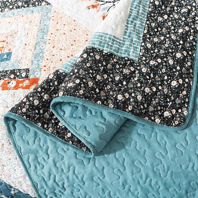 BEDIFANY Cotton California King Size Quilt Sets, Floral Lightweight King Size Bedspread (108 x 118 inch) Cotton Filling Oversized King Quilt Bedding Sets for All Seasons, 3 Pieces