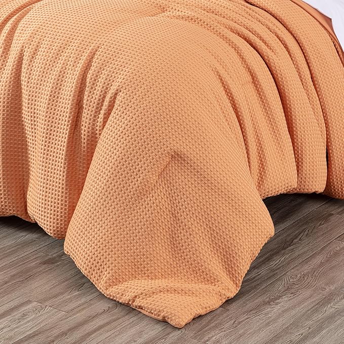 Chezmoi Collection Wilmer 3-Piece Full Comforter Set, Toffee Brown, Soft and Cozy Lightweight Waffle Weave Comforter Bedding for All Season
