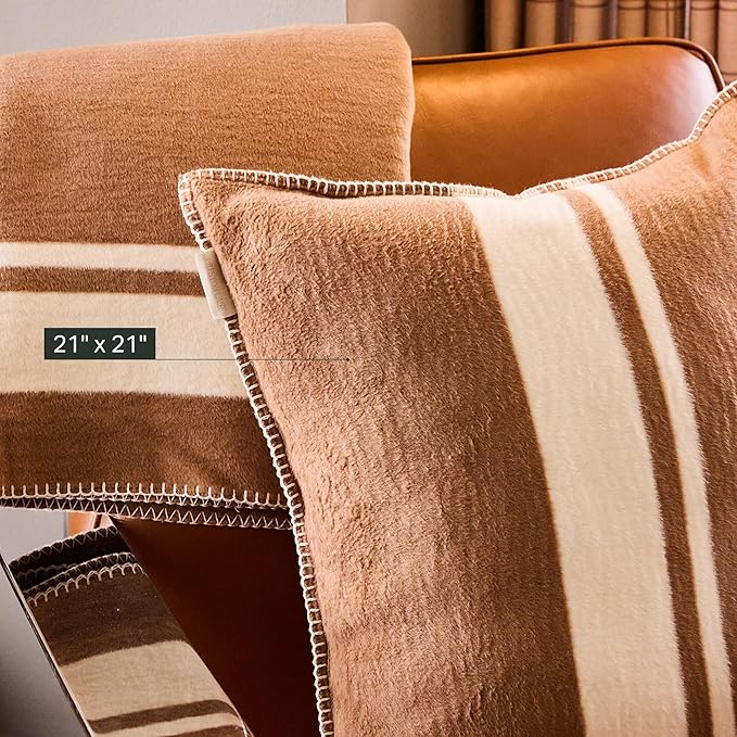 Preston Lane Highrise Throw Pillow – 21" x 21", Premium Cotton Blend, Decorative Accent Pillow for Sofa, Bed & Boho Home Décor, Made in Portugal, Camel