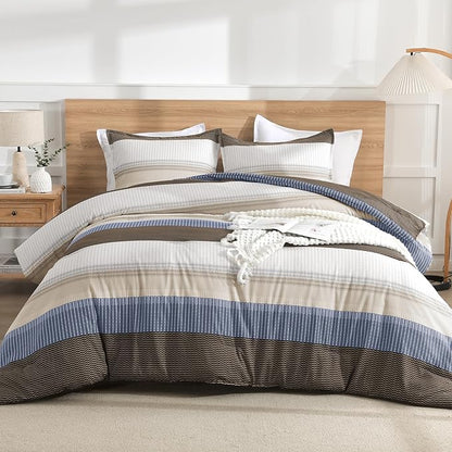 Litanika Twin Comforter Set Blue Brown - 2 Pieces Lightweight Summer Bedding Set, All Season Down Alternative Comforter (1 Comforter, 2 Pillowcases)