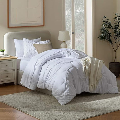 Nestl Twin Comforter Set 5 Piece - Pintuck Twin Bedding Sets White, College Dorm Room Essentials for Girls and Boys Bed in a Bag Twin All Season, Twin Comforter Set with Sheets, Pillowcase and Sham