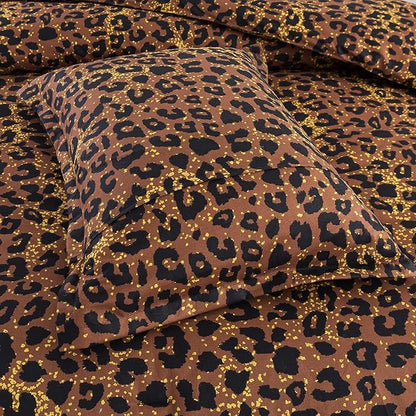 Caressma Safari Leopard Cheetah Print Brown Comforter Set, Twin Size 2 Pieces for All Seasons, Untamed Wilderness Style Comforter with Pillowshams, Ultra Soft Microfiber