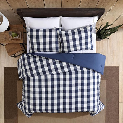 Eddie Bauer - King Comforter Set, Reversible Cotton Bedding with Matching Shams, Stylish Plaid Home Decor (Lakehouse Blue, King)