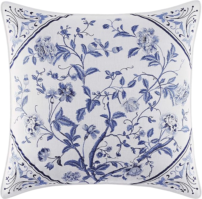 Laura Ashley - Throw Pillow with Envelope Closure, Elegant Home Decor for Bed or Sofa (Charlotte Blue, 16" x 16")