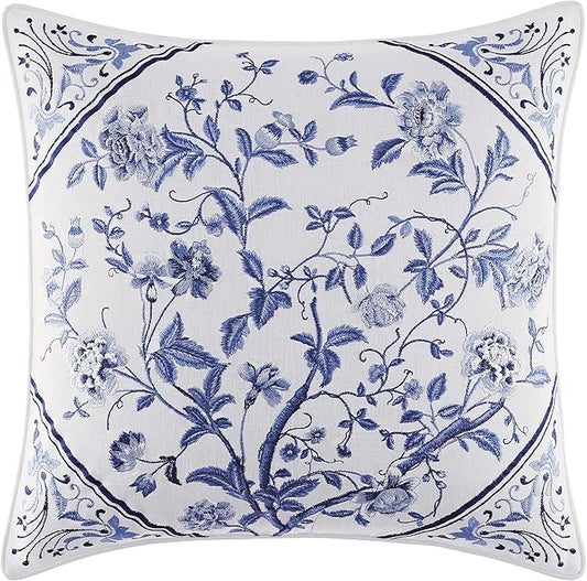 Laura Ashley - Throw Pillow with Envelope Closure, Elegant Home Decor for Bed or Sofa (Charlotte Blue, 16" x 16")