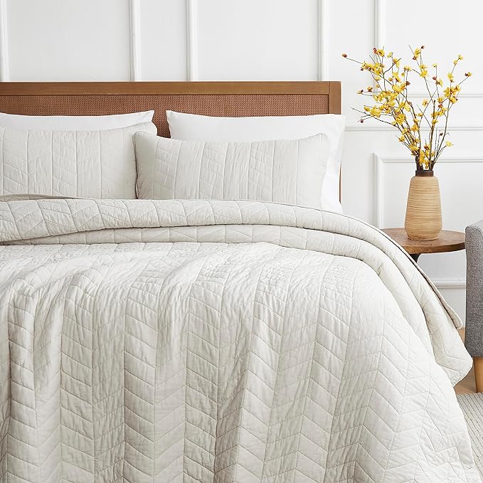 palassio Beige Cotton Quilt King Size Bedding Sets with Pillow Shams,White Lightweight Soft Bedspread Coverlet, Tan Cream Quilted Comforter Bed Cover for All Season, 3 Pieces, 106x96 inches